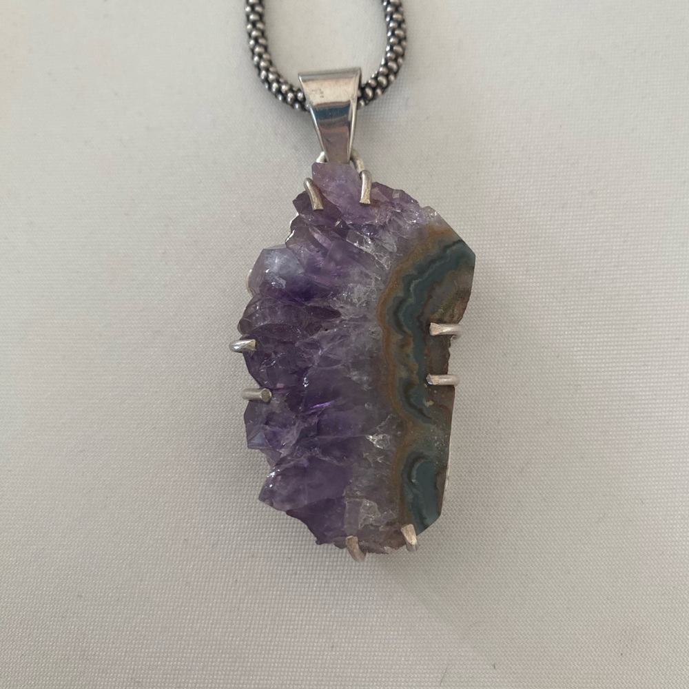 Genuine amethyst geode Sterling Silver pendant necklace